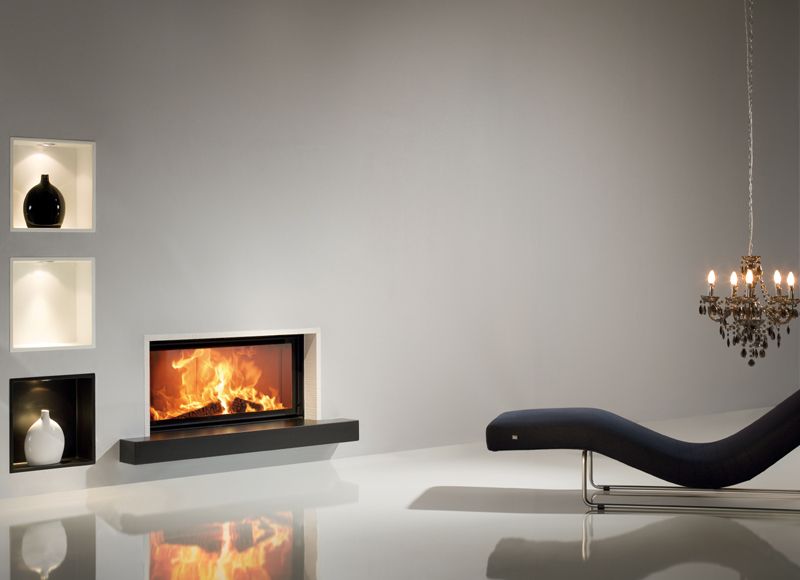 Architectuurhaard van Brunner met ketelfunctie. CV Haard #brunner #cvhaard #houthaard #inbouwhaard